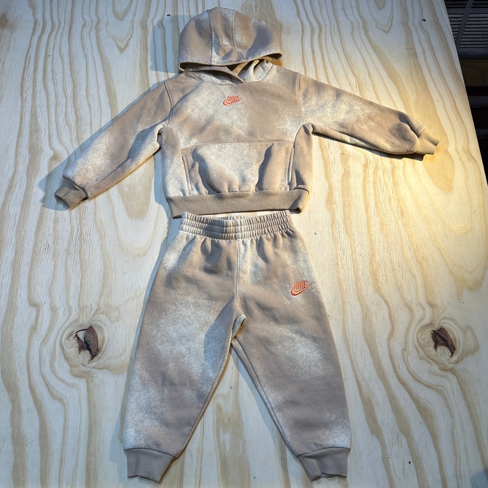 Nike Toddler 3T Tan White Acid Wash Fleece Hoodie and Joggers Set 2 Piece